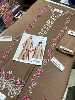 Pakistani Embroidered Kurta Set Pink Floral Long Sleeve