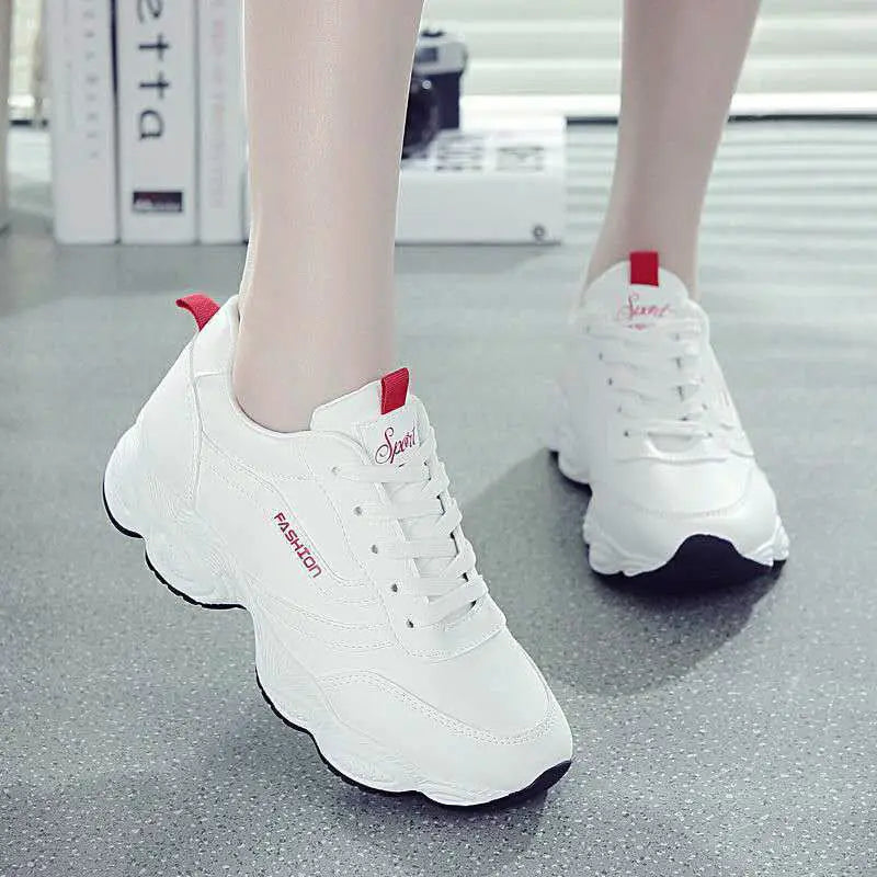 Women White Leather Thick Board Shoes 2025