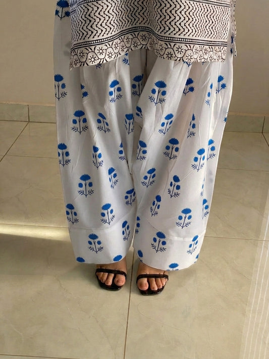 Front and Back Blue Berry Printed Shirt with Farshi Shalwar 2Pcs