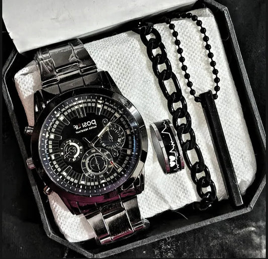 Men's Business Watch Deal -Elegant Mens Casual Watch +Chain Braclete +Heart Beat Ring