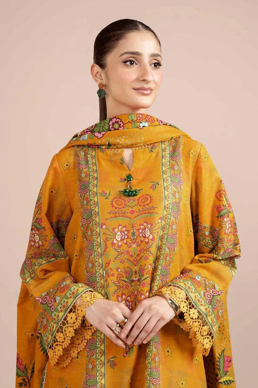Golden Floral Printed 3-Piece Karandi Suit for Women