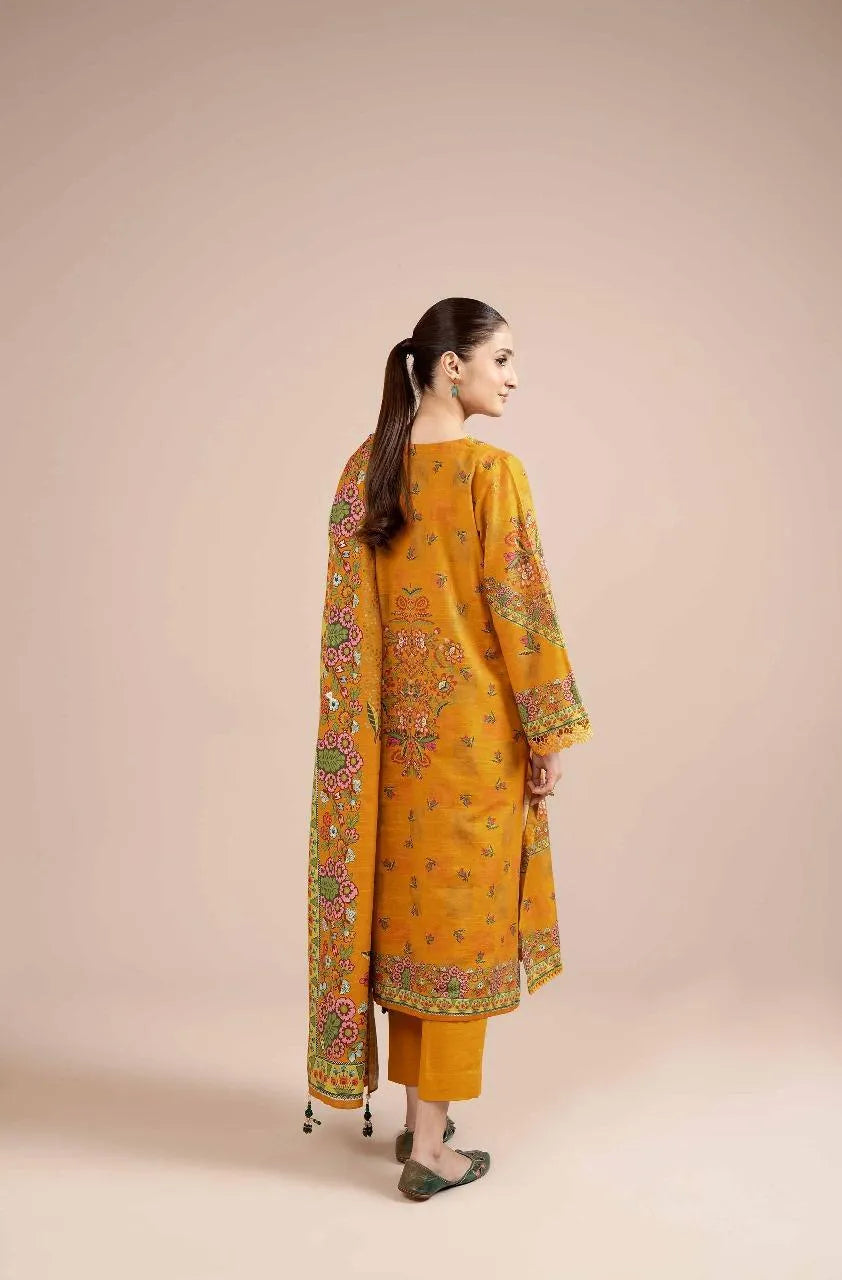 Golden Floral Printed 3-Piece Karandi Suit for Women