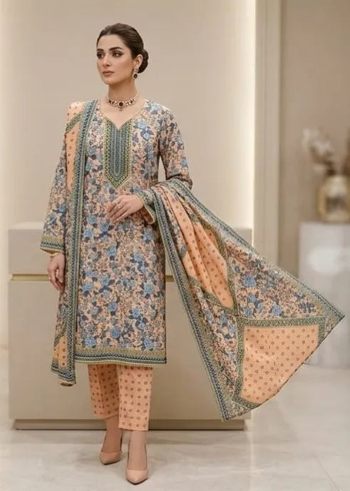 3 Piece Unstitched Lawn Suit for Women – Summer Collection 2026 Printed Lawn Dress with Dupatta & Trouser Ladies Casual Wear