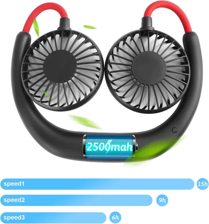 Portable Neck Fan 2500 mAh Rechargeable USB Hands-Free Mini