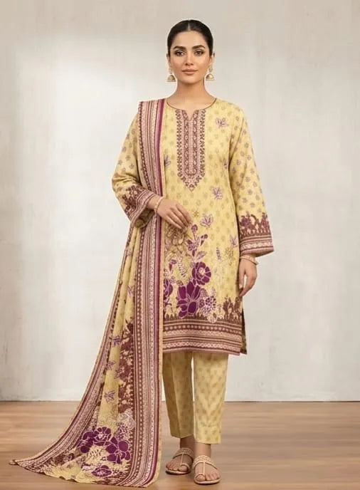 3 Piece Unstitched Lawn Suit for Women – Summer Collection 2026 Printed Lawn Dress with Dupatta & Trouser Ladies Casual Wear