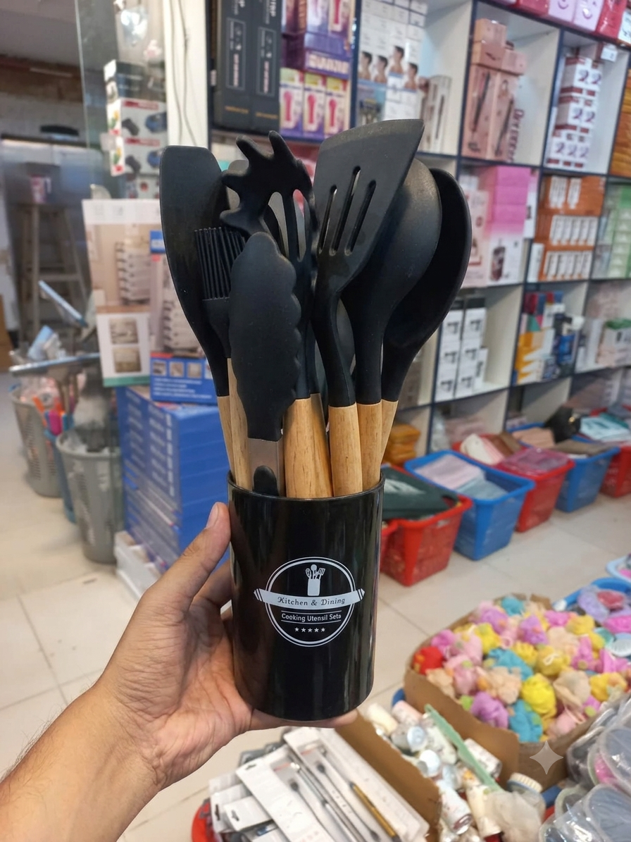 12-Piece Premium Silicone Kitchen Utensils Set with Wooden Handles