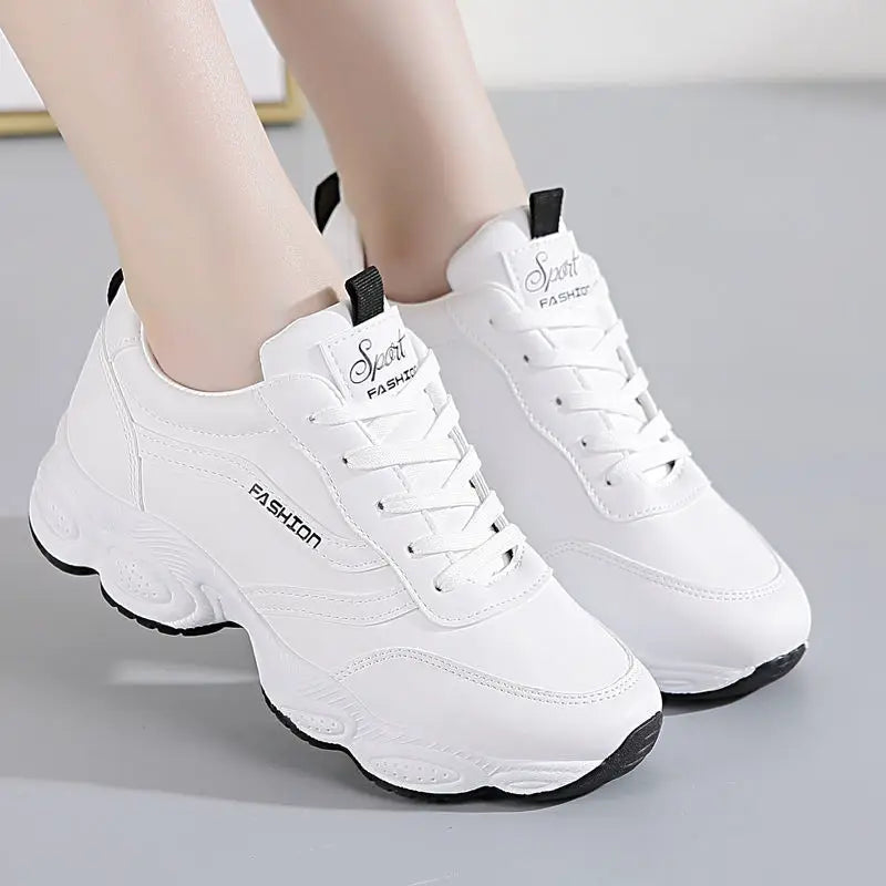 Women White Leather Thick Board Shoes 2025