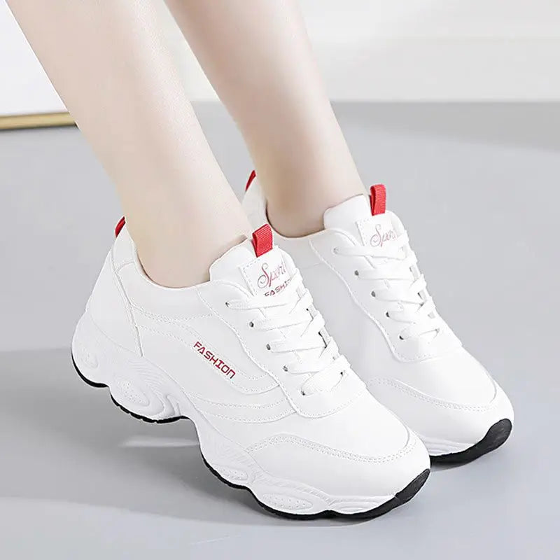 Women White Leather Thick Board Shoes 2025