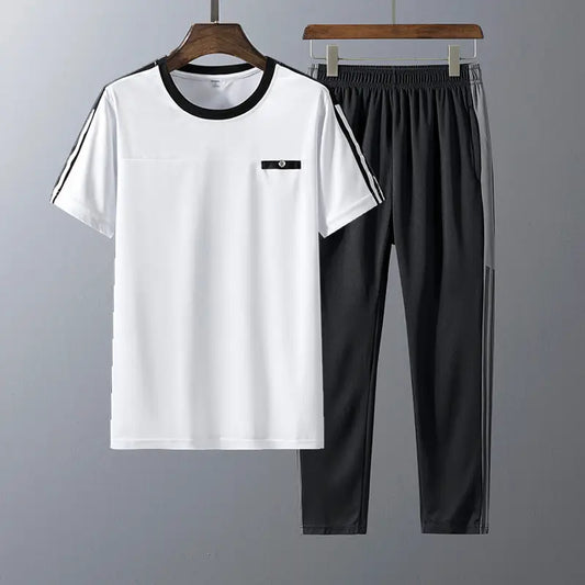 Men Grey Printed Track Suit Summer Casual Pants Set