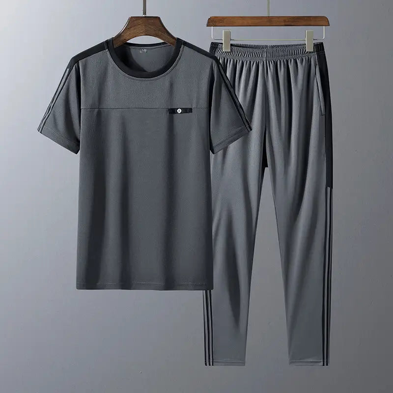 Men Grey Printed Track Suit Summer Casual Pants Set