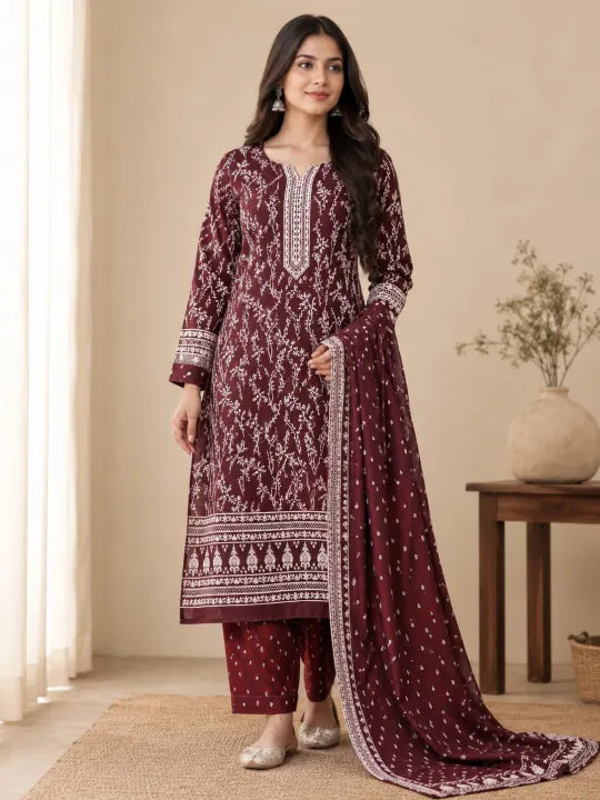 3 Piece Unstitched Lawn Suit for Women – Summer Collection 2026 Printed Lawn Dress with Dupatta & Trouser Ladies Casual Wear