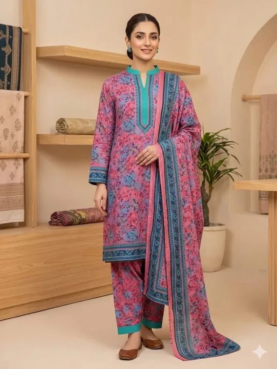 3 Piece Unstitched Lawn Suit for Women – Summer Collection 2026 Printed Lawn Dress with Dupatta & Trouser Ladies Casual Wear