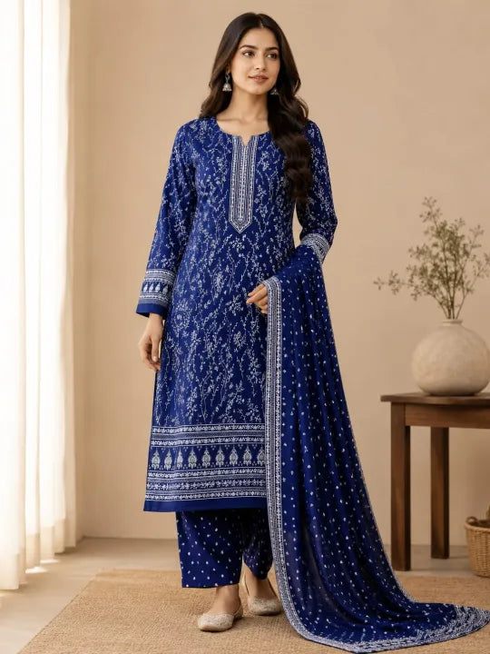 3 Piece Unstitched Lawn Suit for Women – Summer Collection 2026 Printed Lawn Dress with Dupatta & Trouser Ladies Casual Wear