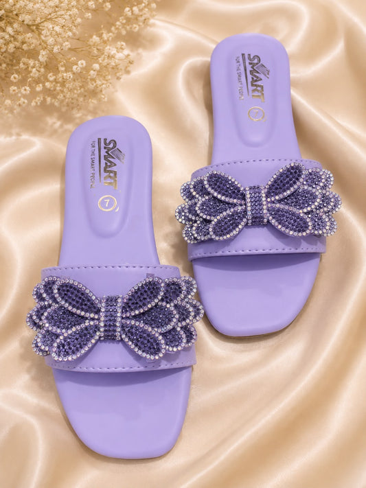 Women's Black Bow Flat Sandals