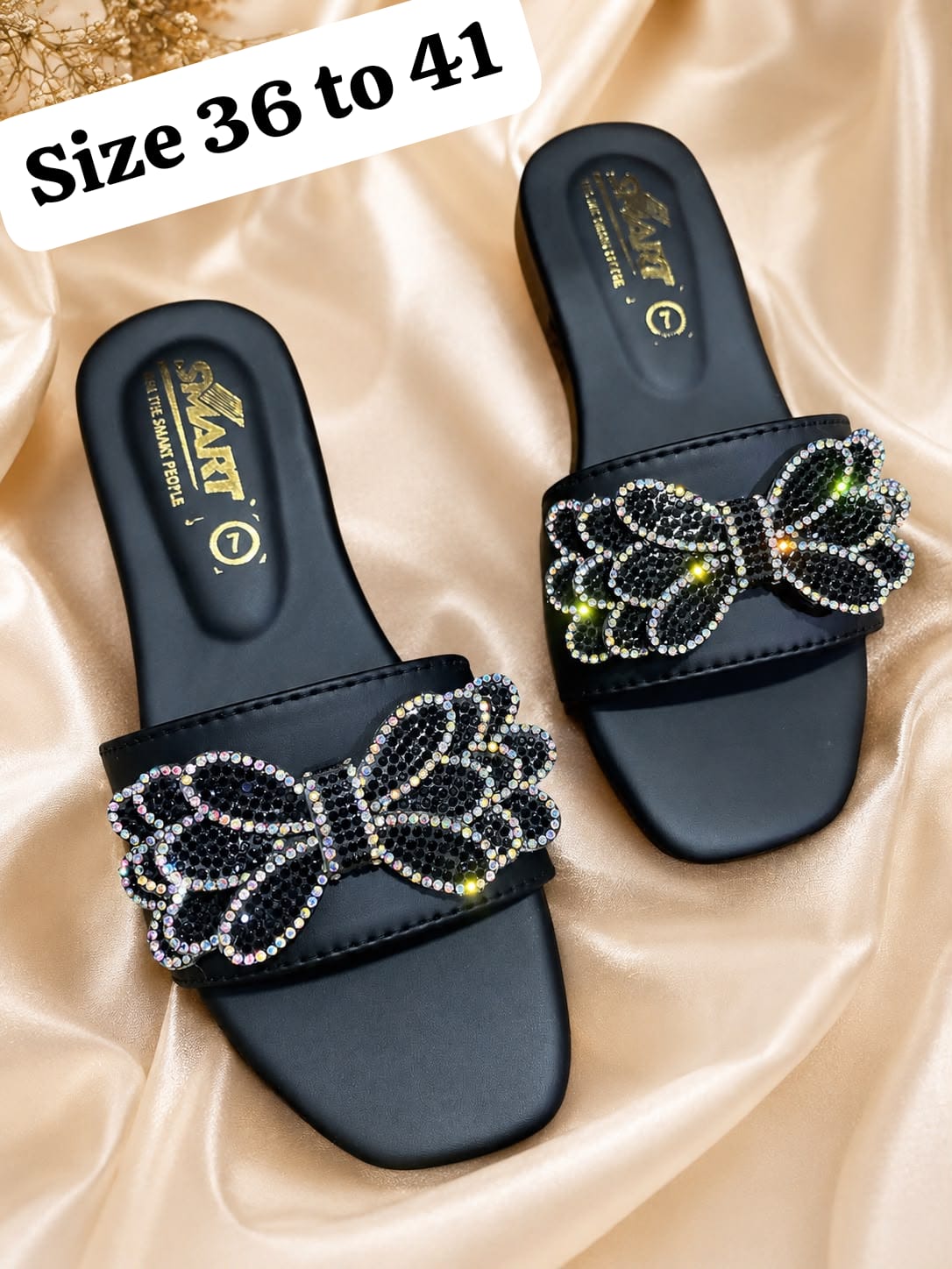 Women's Black Bow Flat Sandals