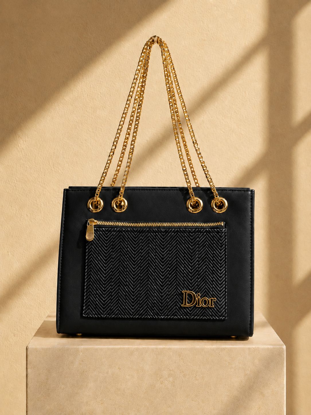 Leather Women's Shoulder Bag with Dior Logo