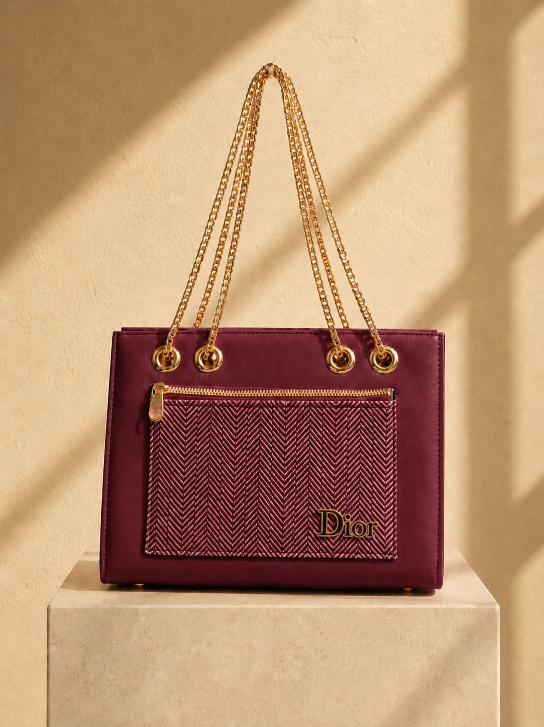 Leather Women's Shoulder Bag with Dior Logo