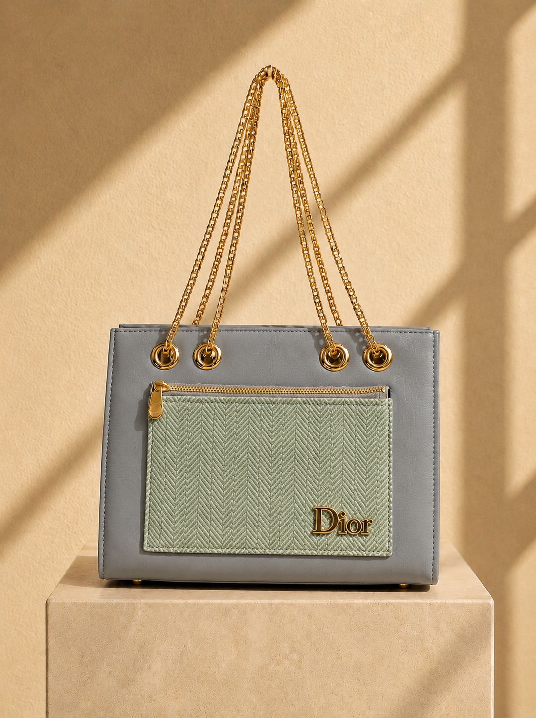 Leather Women's Shoulder Bag with Dior Logo