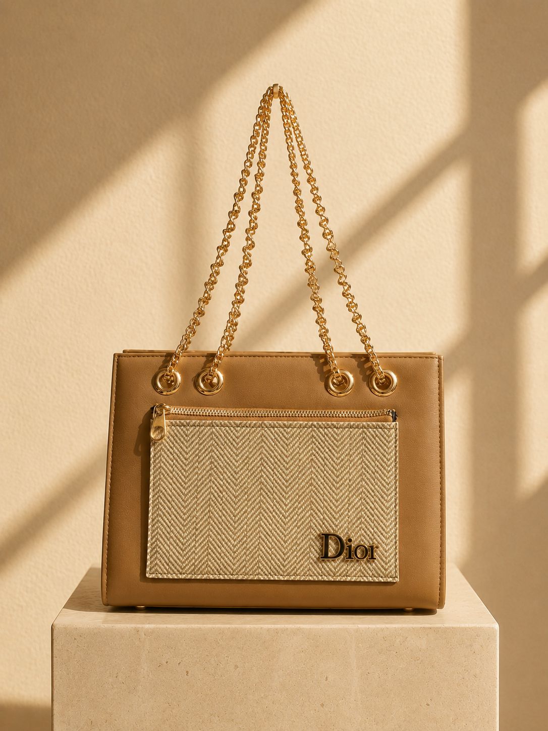 Leather Women's Shoulder Bag with Dior Logo