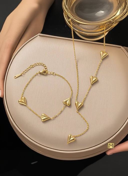 Gold Platede Anti Tarnish Stainless Steel Heart Necklec Bracelate